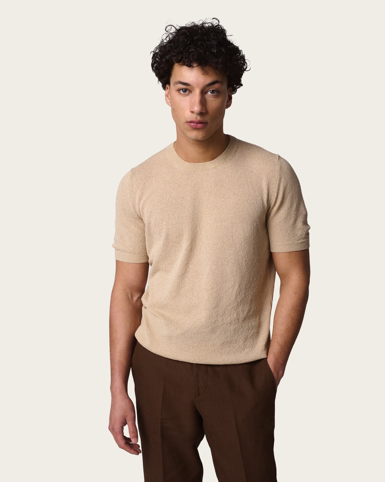 Structured Knitted Short Sleeve Shirt Pebble Grey