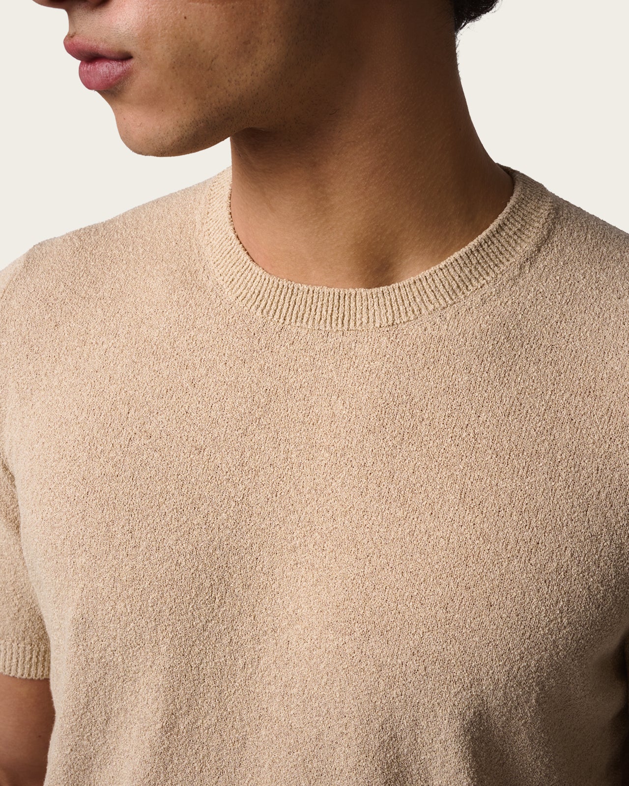 Structured Knitted Short Sleeve Shirt Pebble Grey