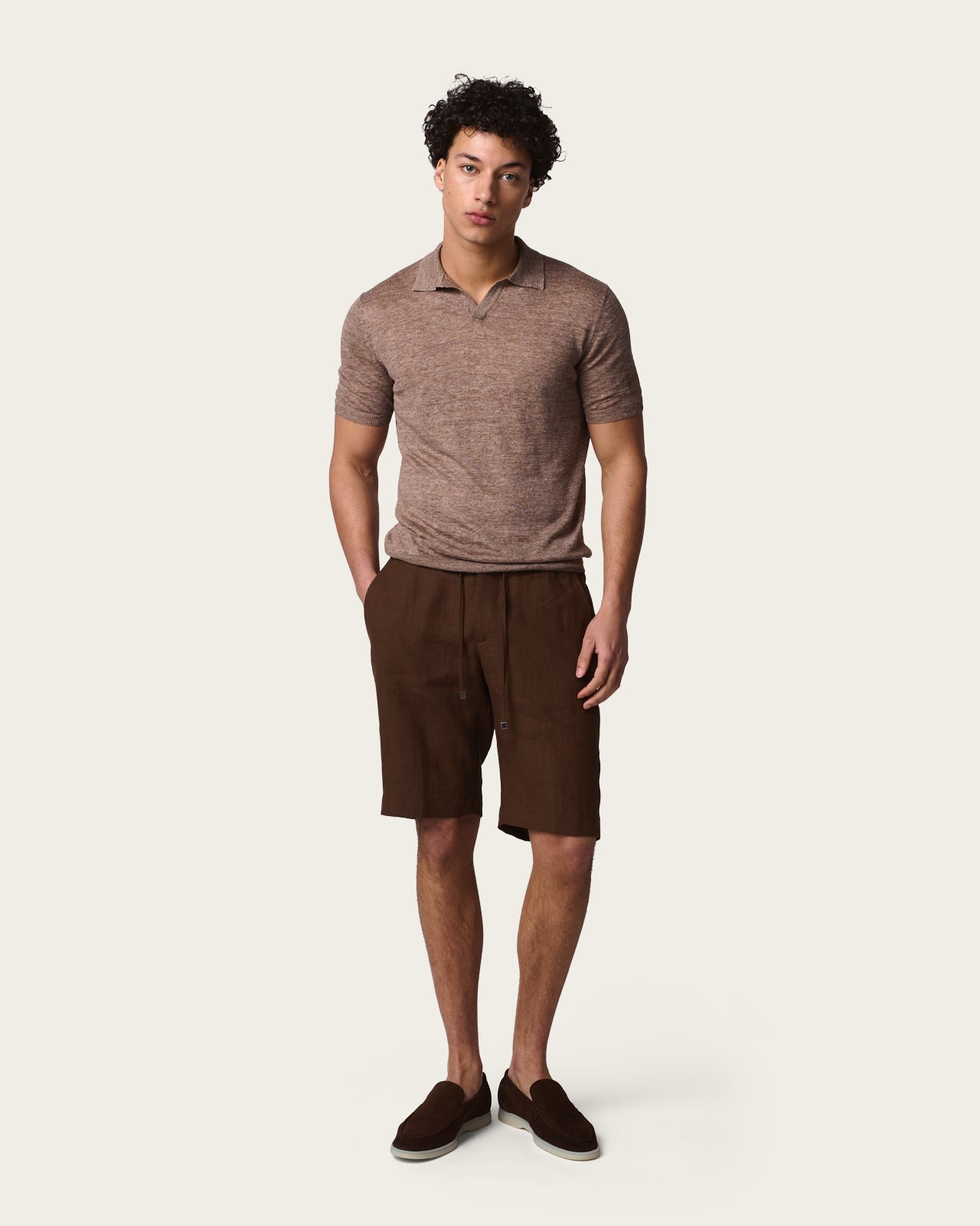 Linen Polo Shirt Pebble Grey