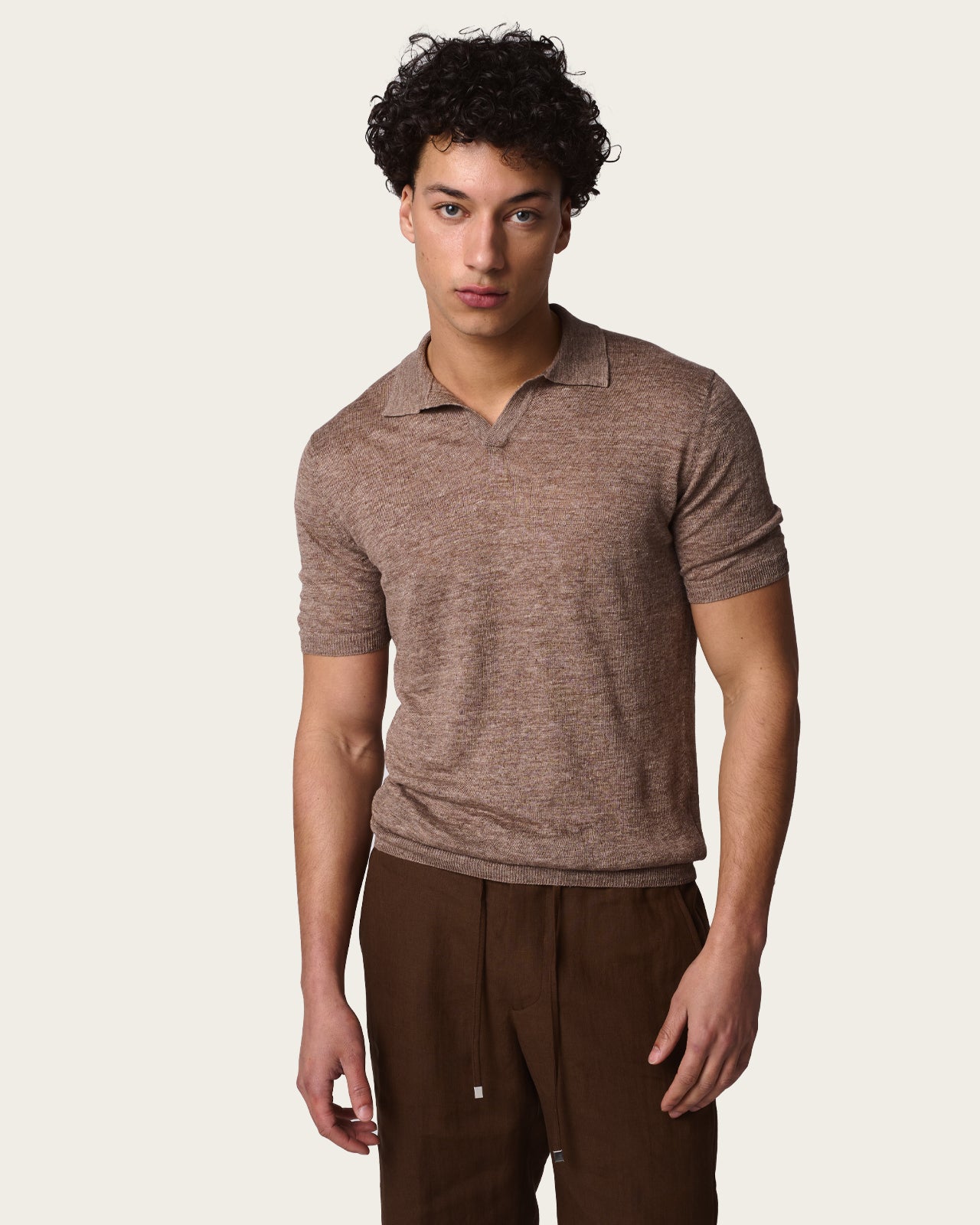 Linen Polo Shirt Pebble Grey