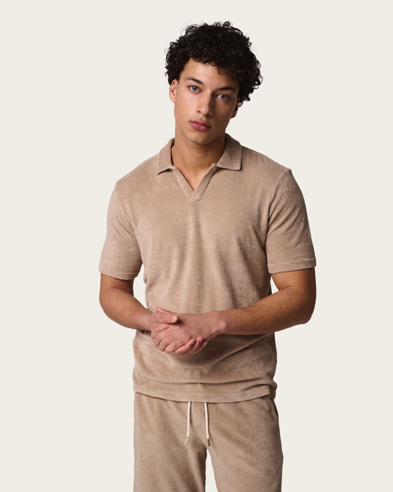 Terry Cloth Polo Shirt Pebble Grey