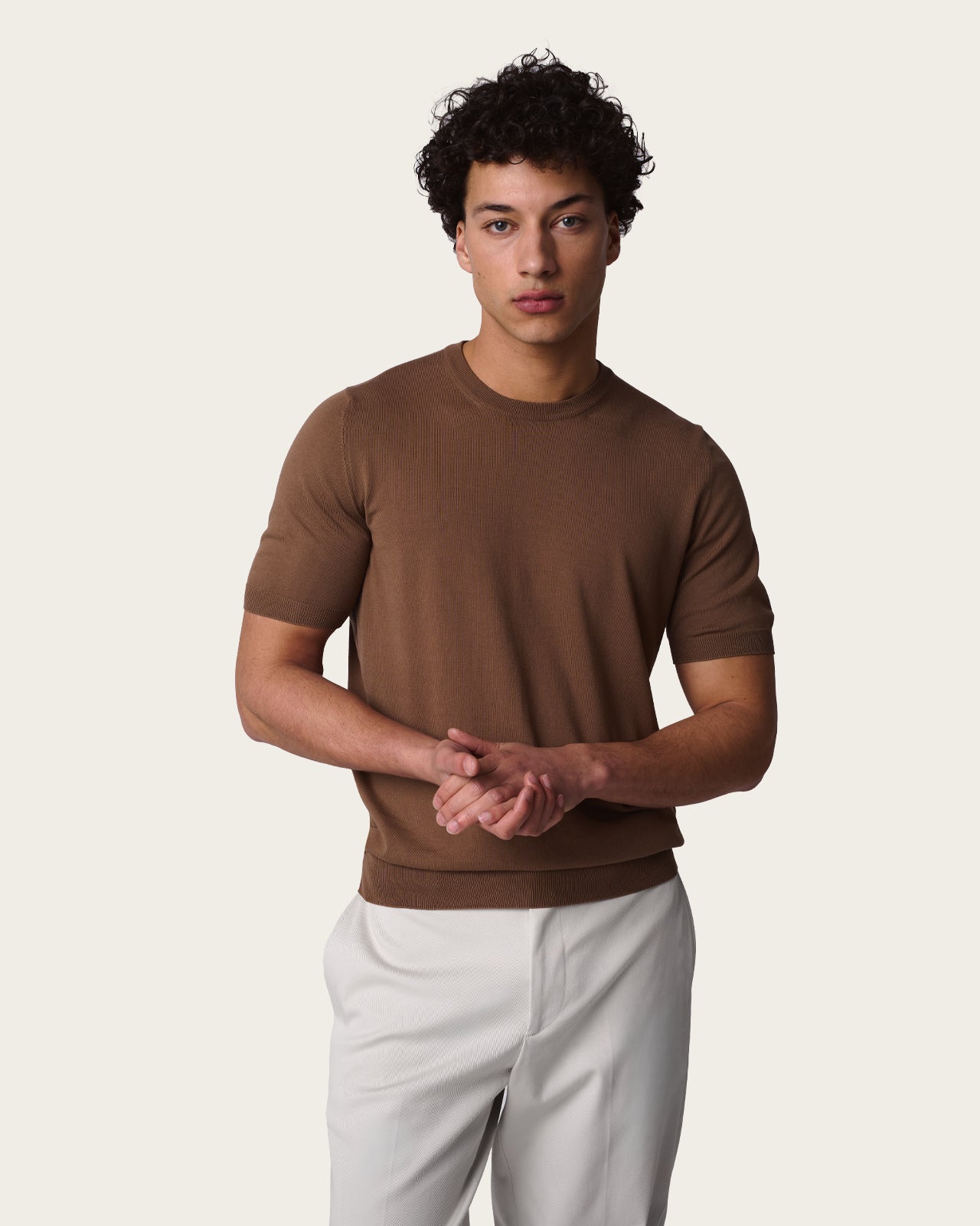 Crewneck Short Sleeve Shirt Autumn Brown