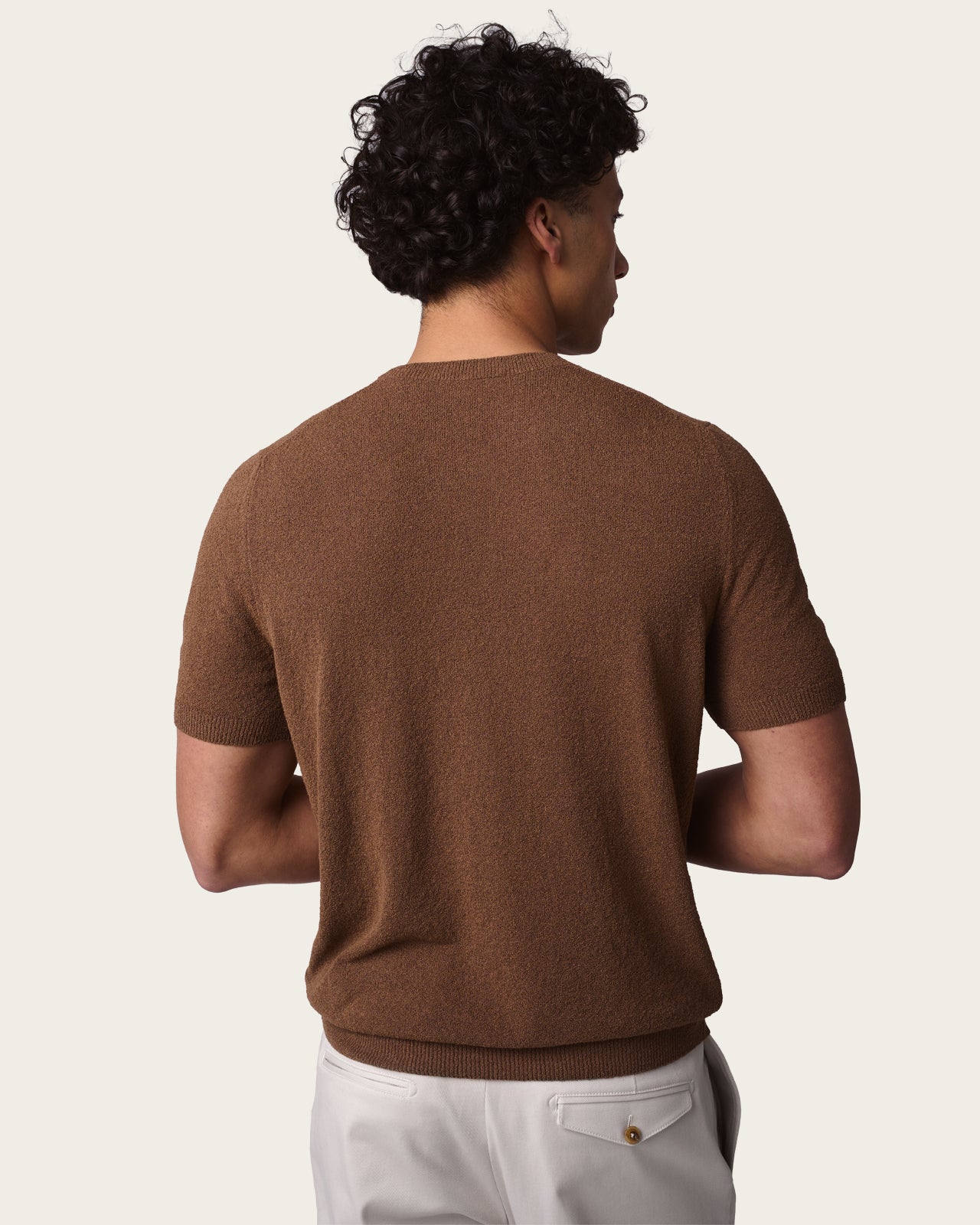 Structured Knitted Short Sleeve Shirt Autumn Brown