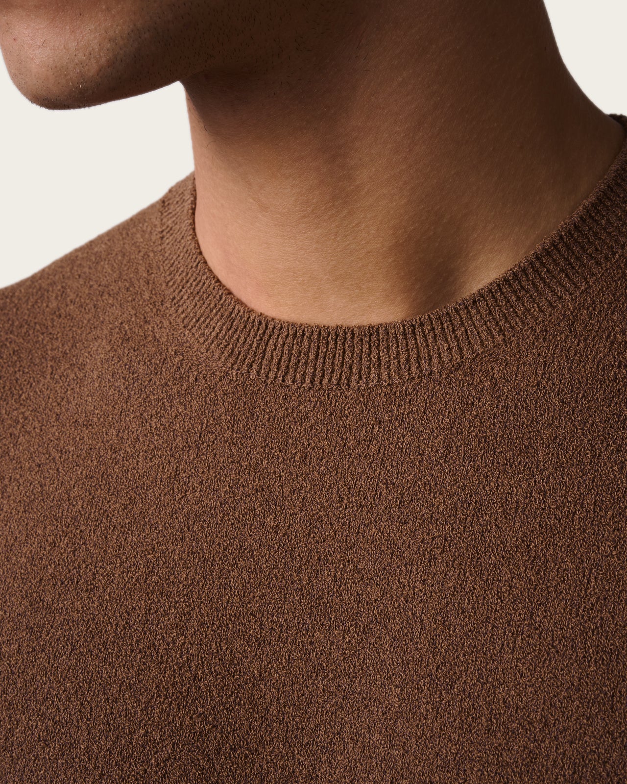 Structured Knitted Short Sleeve Shirt Autumn Brown