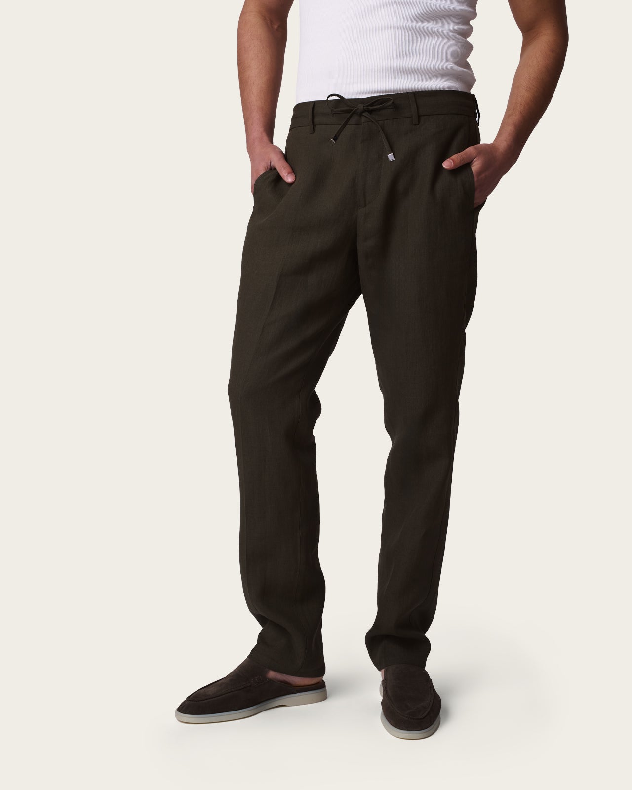 Lightweight Linen Trousers Olive Green