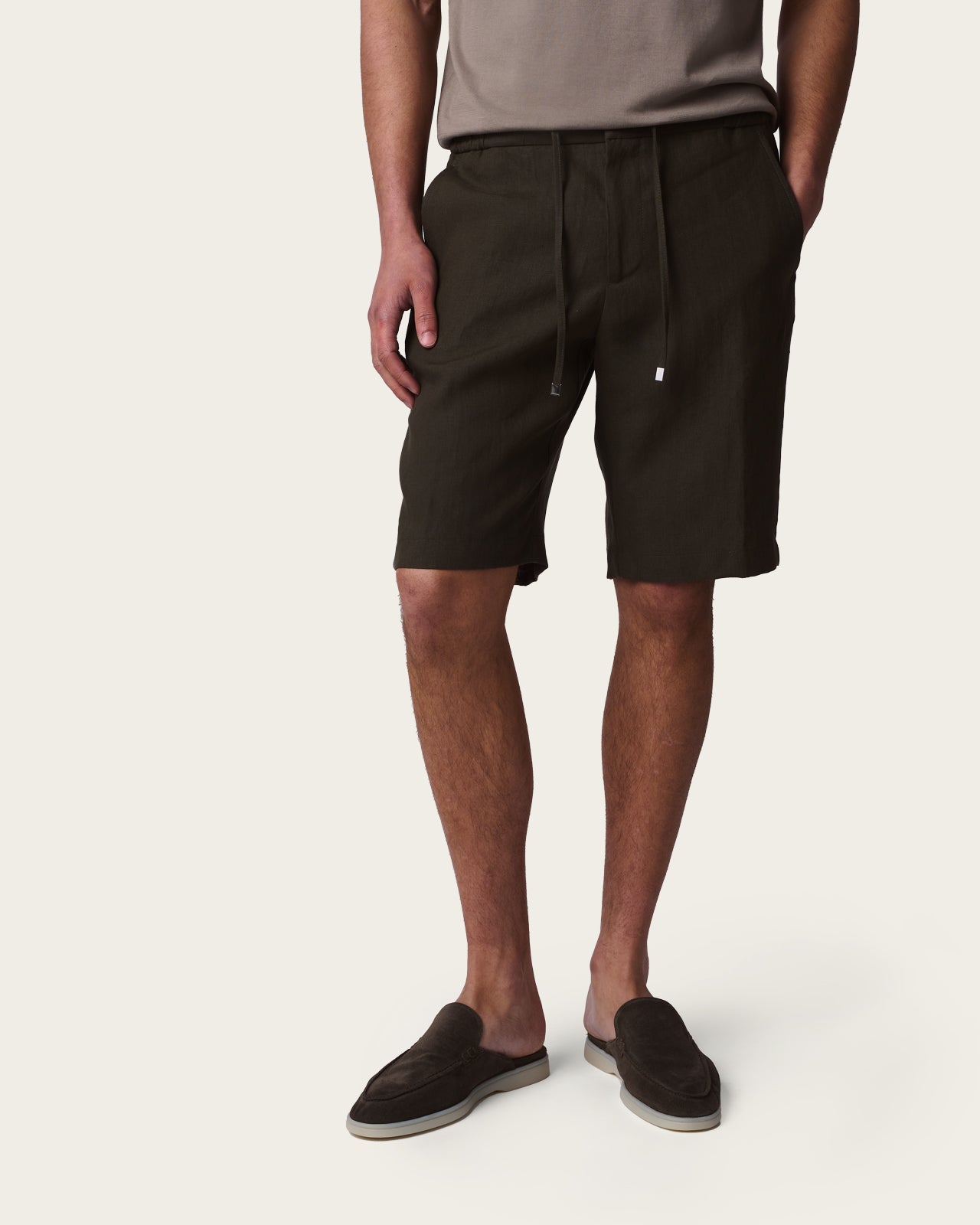 Lightweight Linen Shorts Olive Green