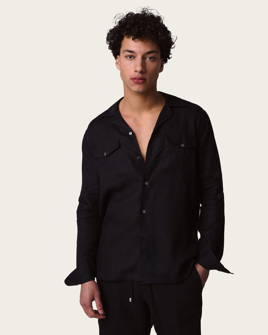 Linen Pocket Shirt Midnight Black