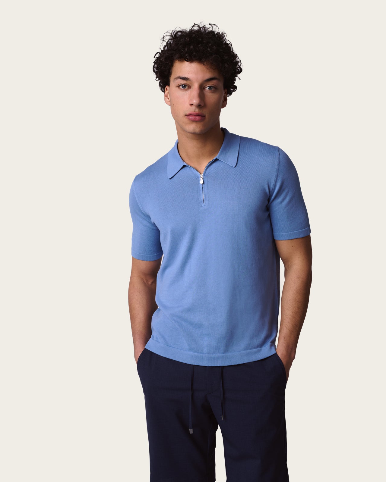 Courtside Zip Polo Shirt Cloud Blue