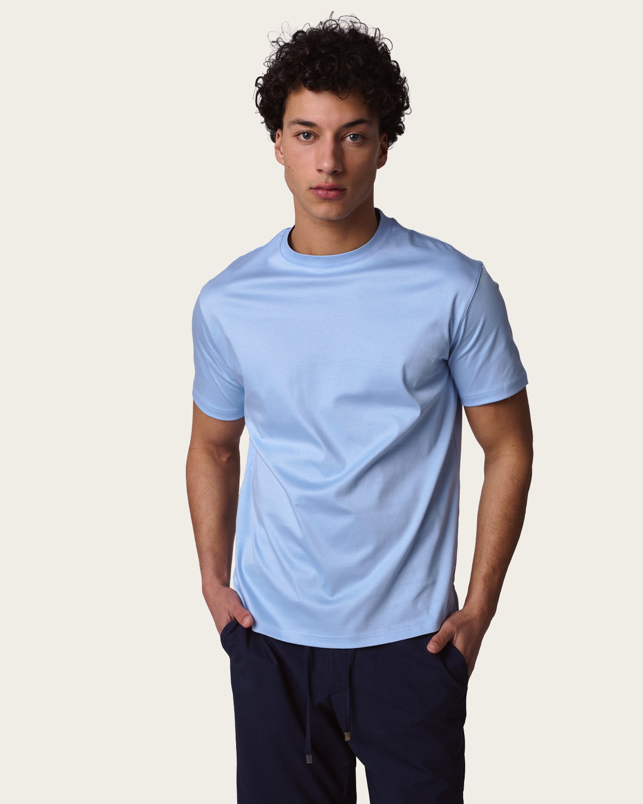 Mercerized Cotton T-shirt Light Blue