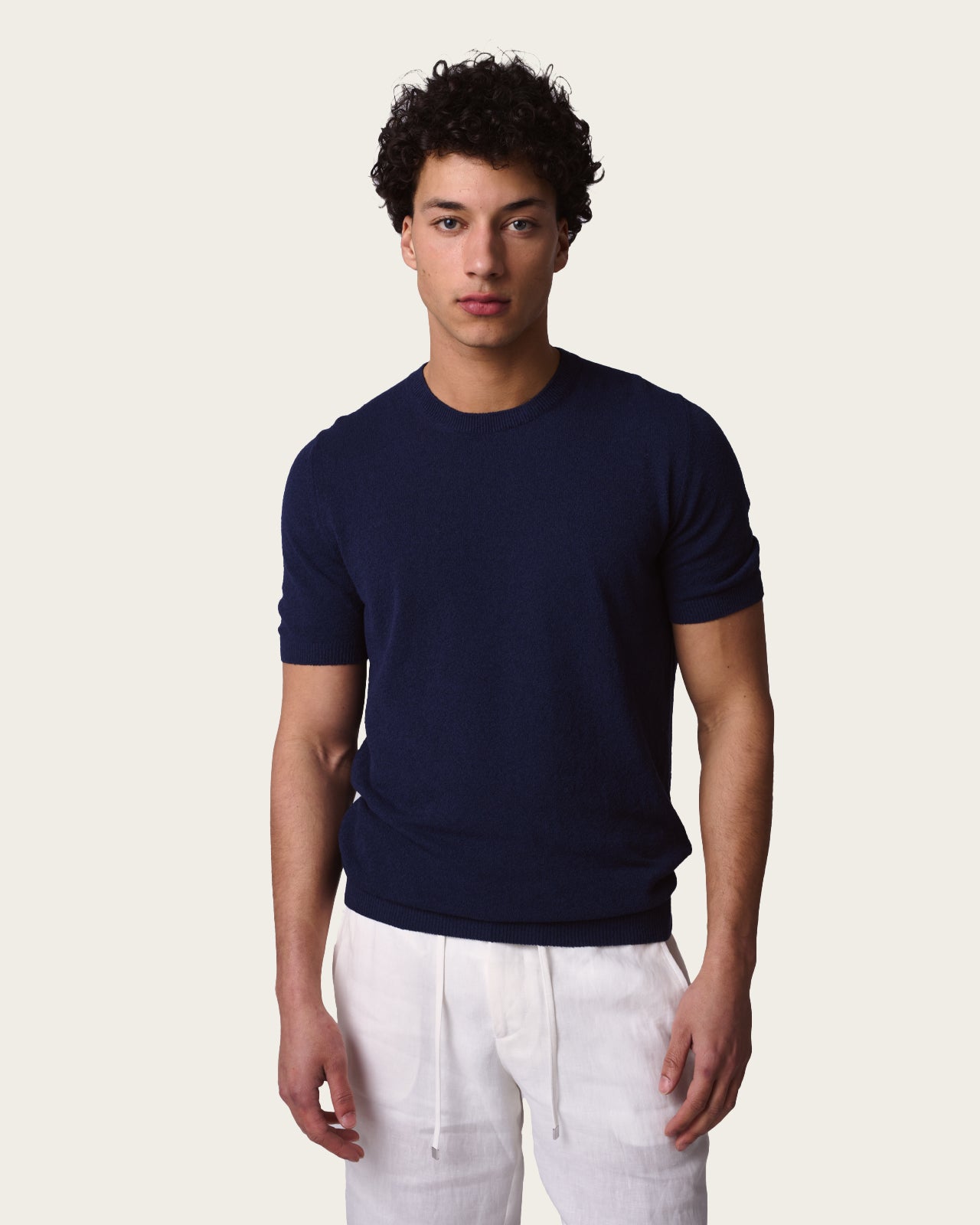 Structured Knitted Short Sleeve Shirt Sapphire Blue