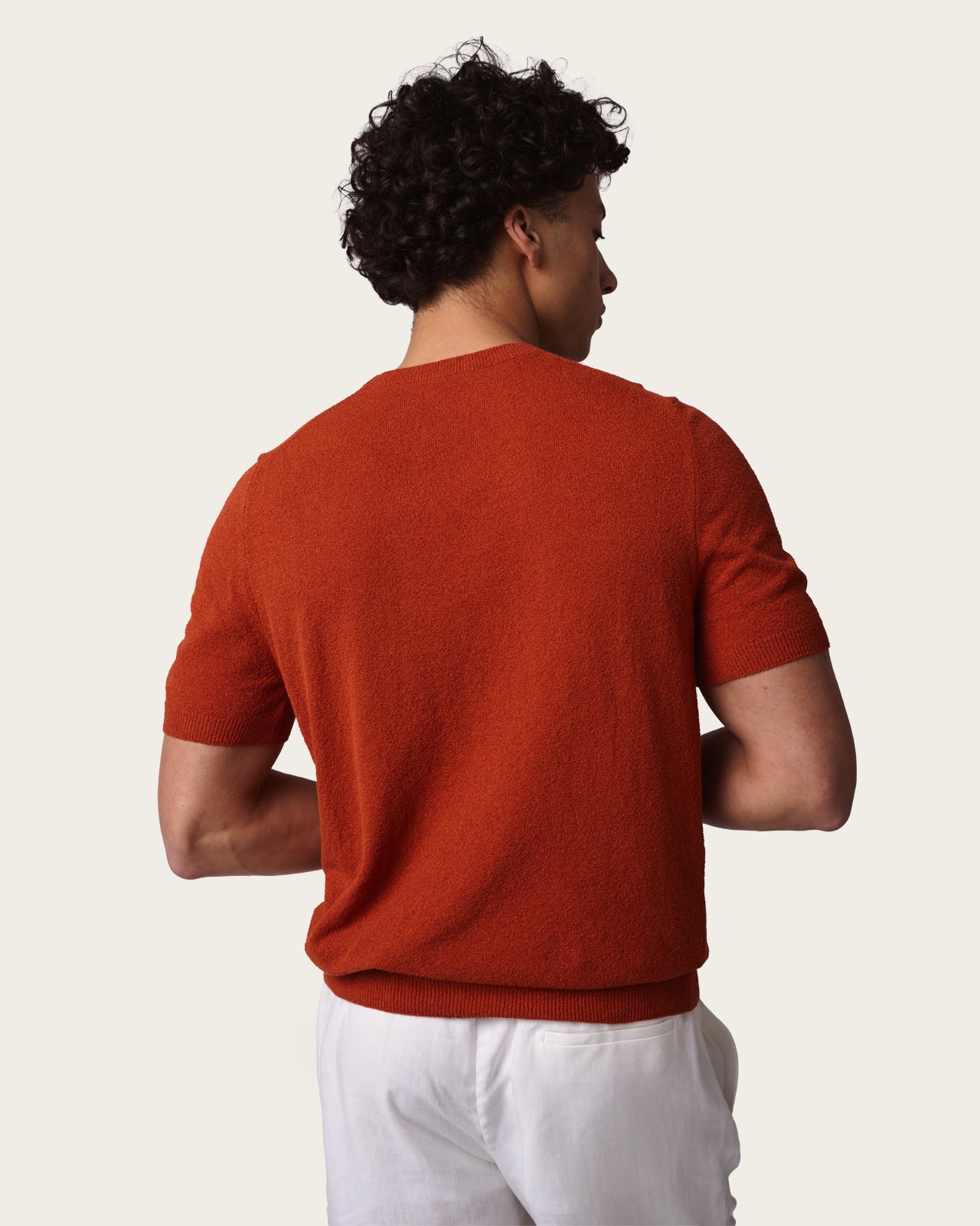Structured Knitted Short Sleeve Shirt Burnt Orange