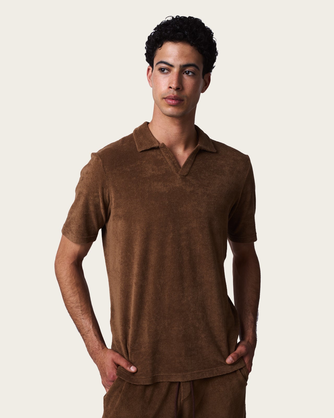 Terry Cloth Polo Shirt Autumn Brown
