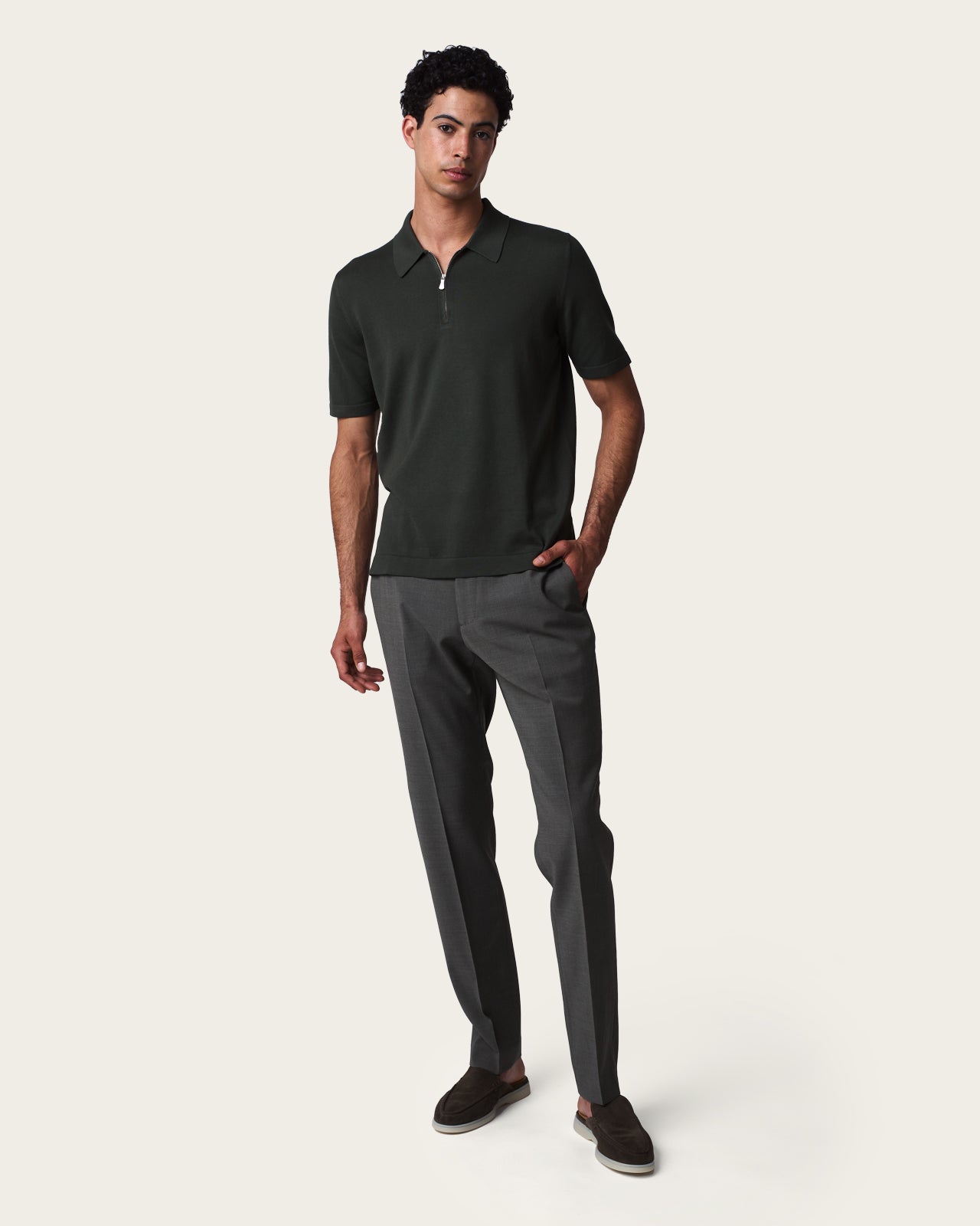 Courtside Zip Polo Shirt Olive Green
