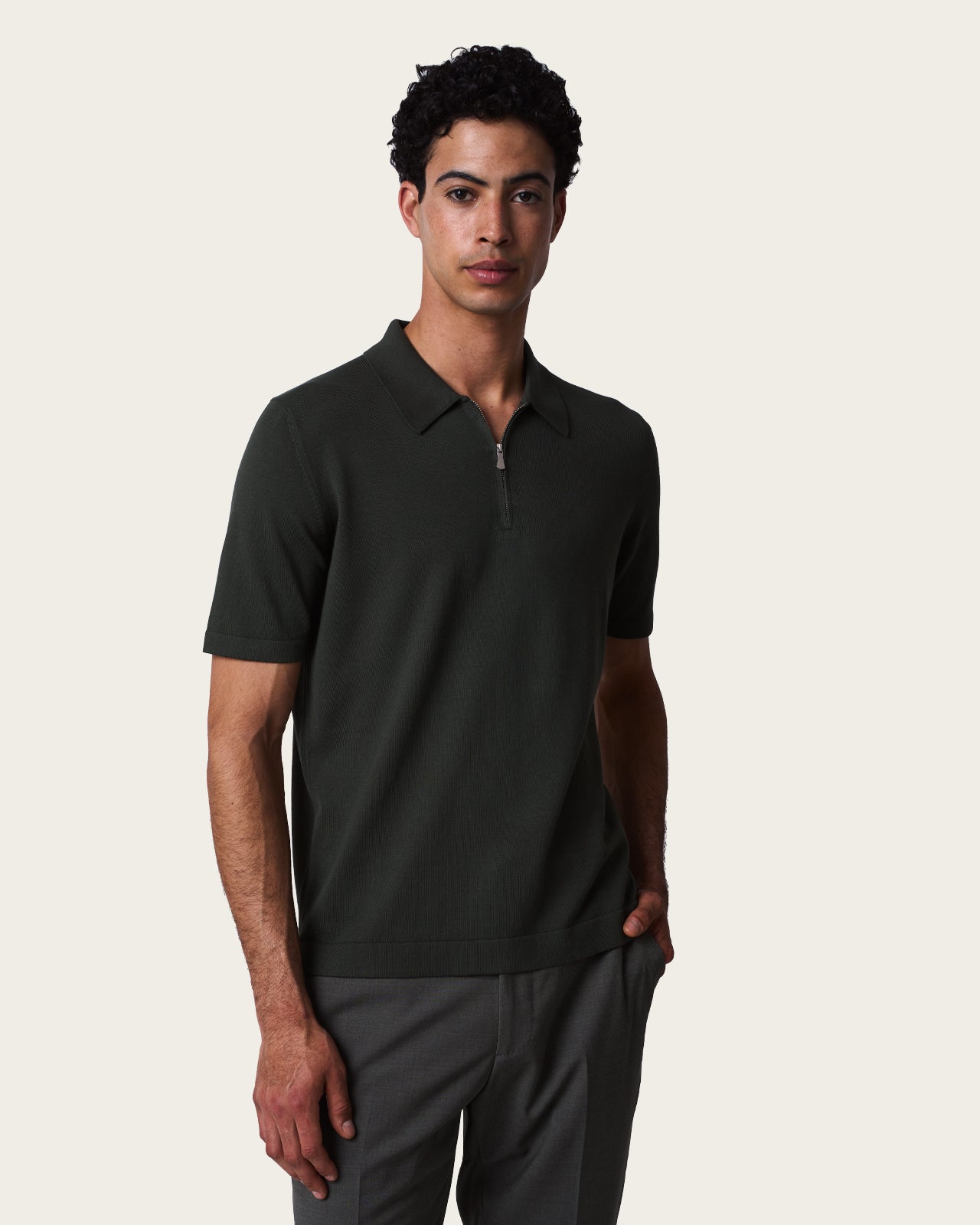 Courtside Zip Polo Shirt Olive Green