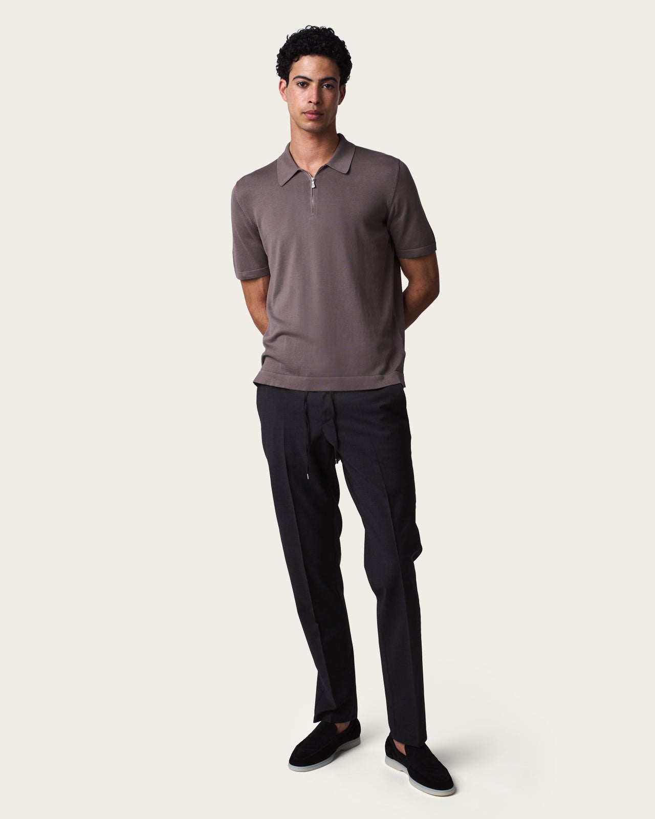 Courtside Zip Polo Shirt Autumn Brown