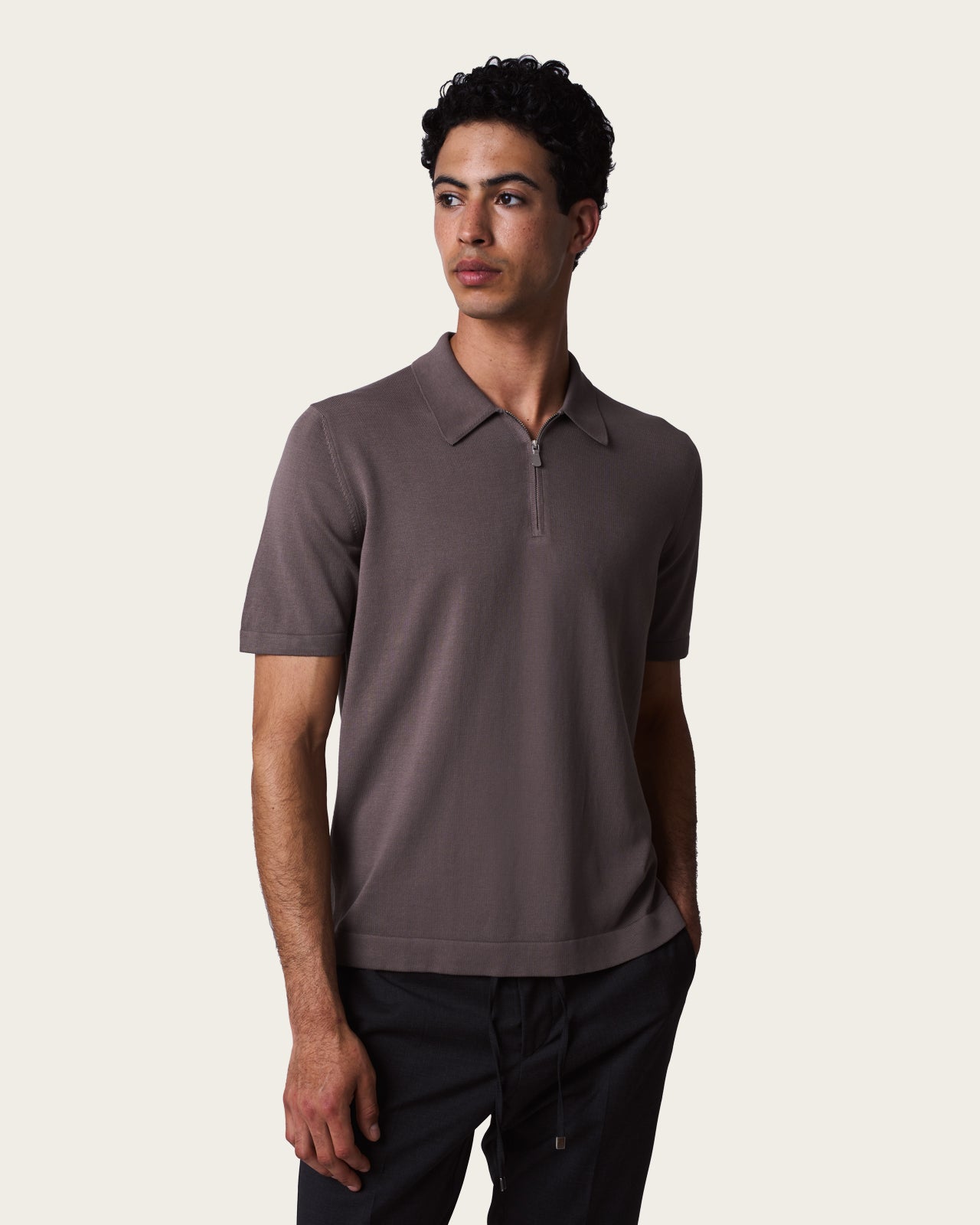 Courtside Zip Polo Shirt Autumn Brown