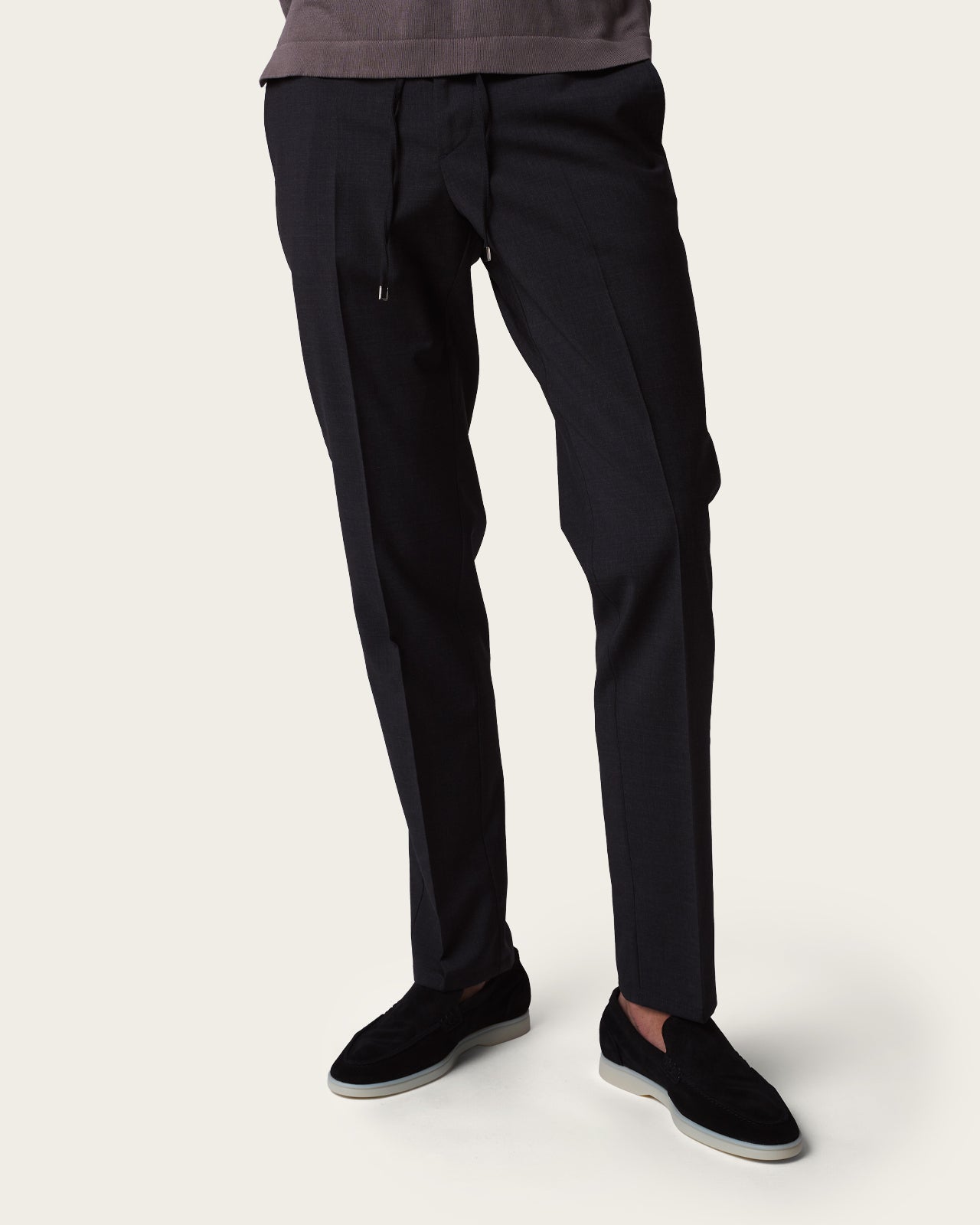 Slim Fit Tailored Trousers with Drawstrings Smoke grey