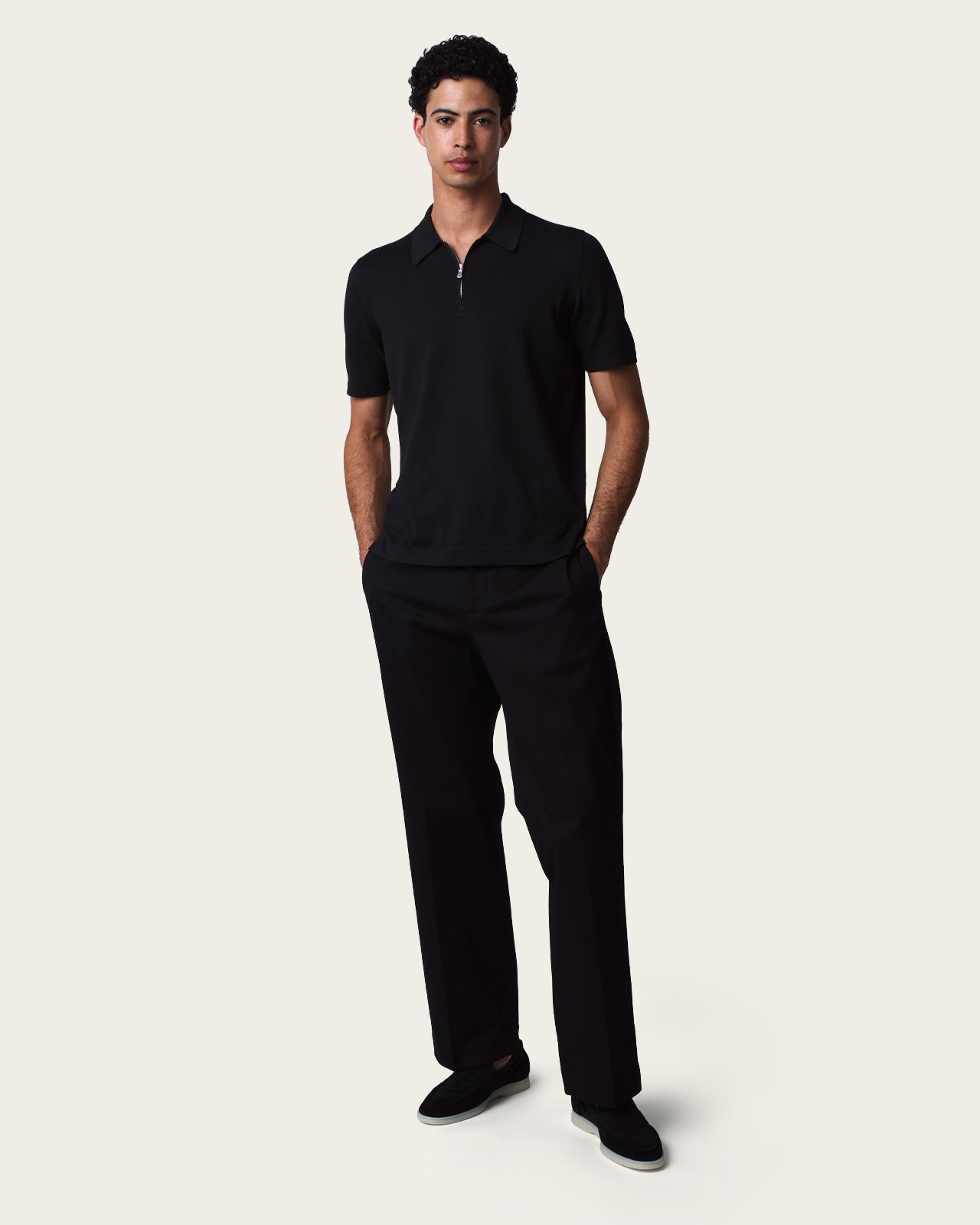 Courtside Zip Polo Shirt Midnight Black