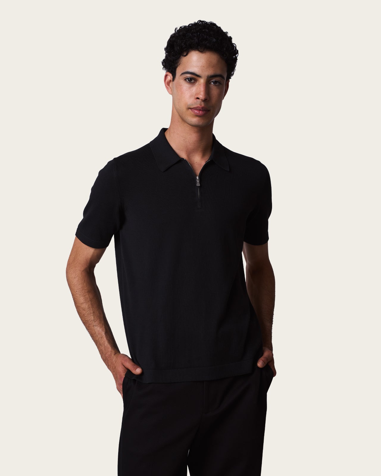 Courtside Zip Polo Shirt Midnight Black