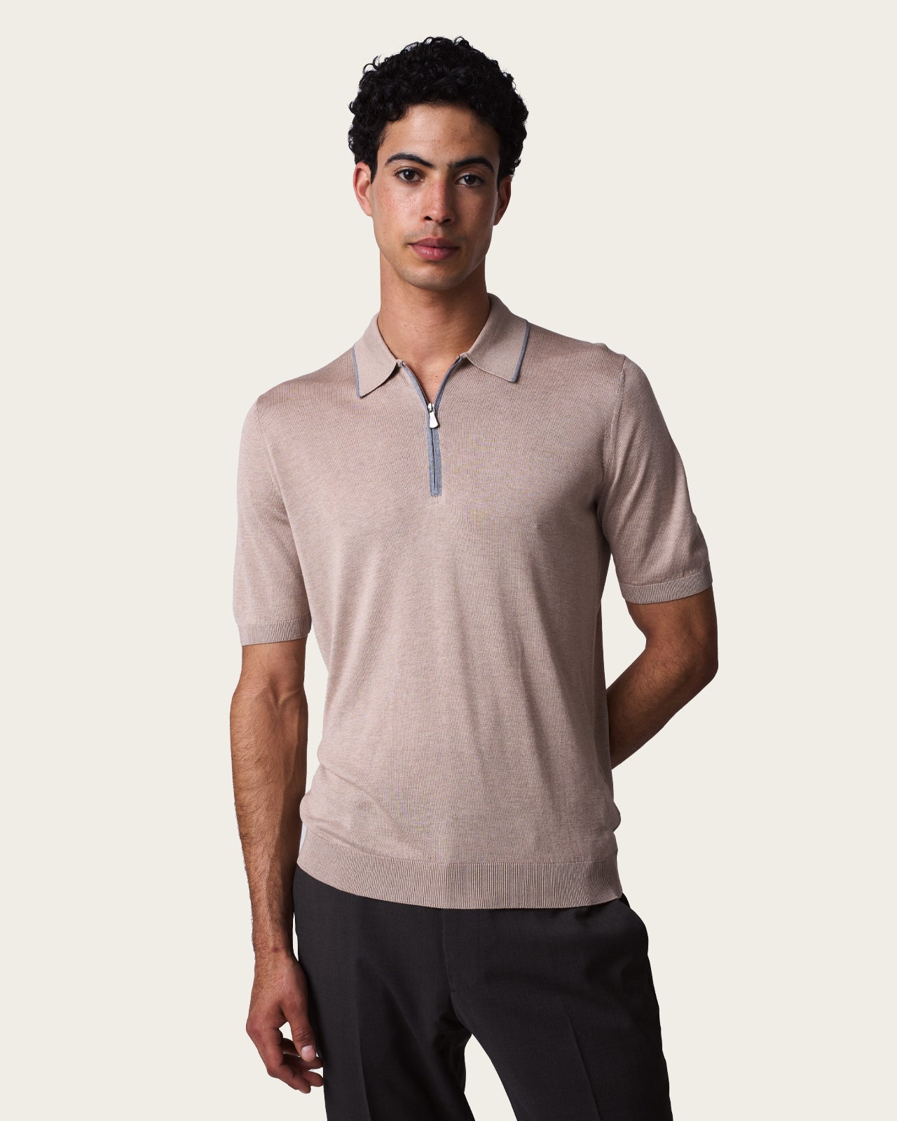 Dualtone Zip Polo Shirt Pebble Grey