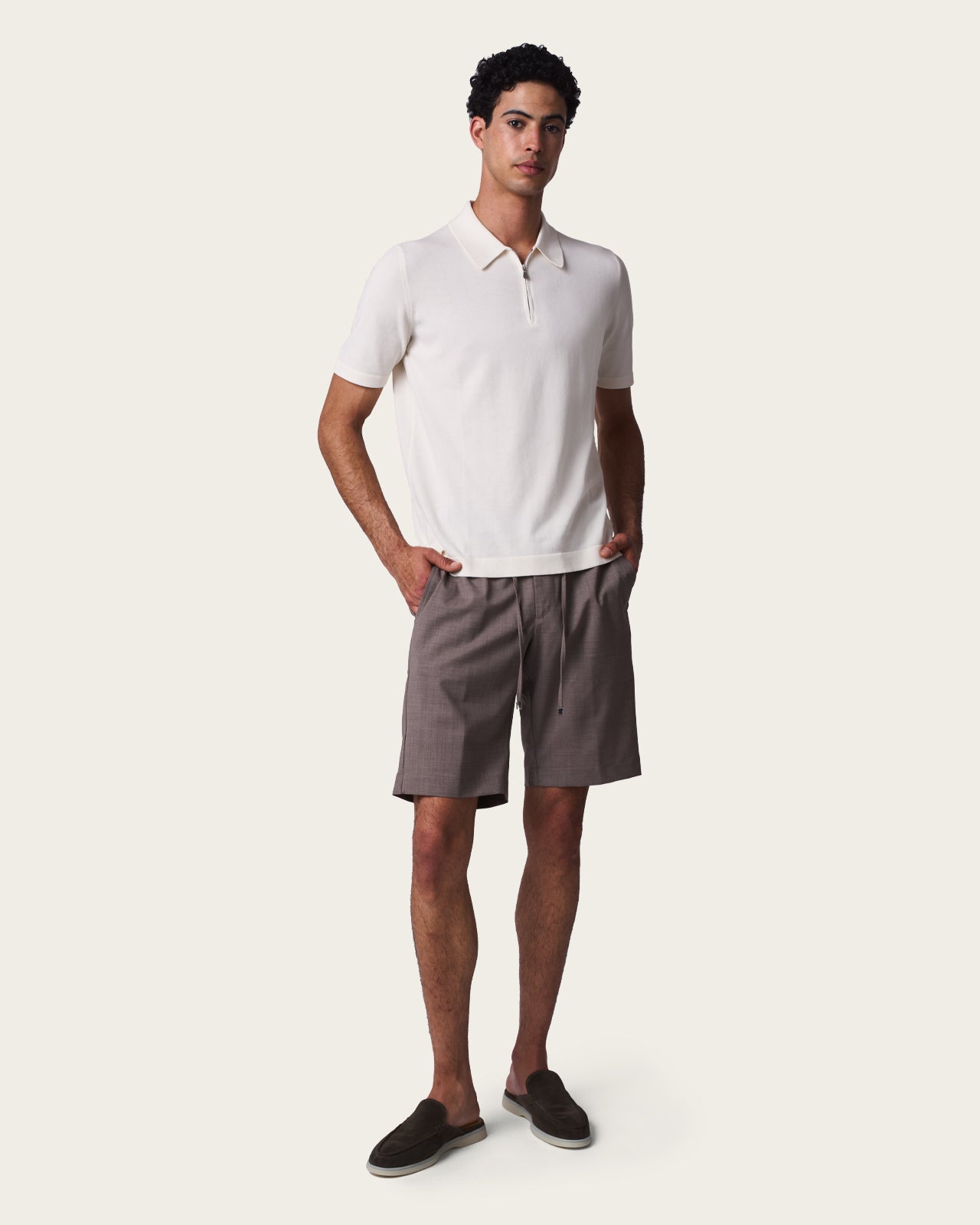 Courtside Zip Polo Shirt Vanilla Beige