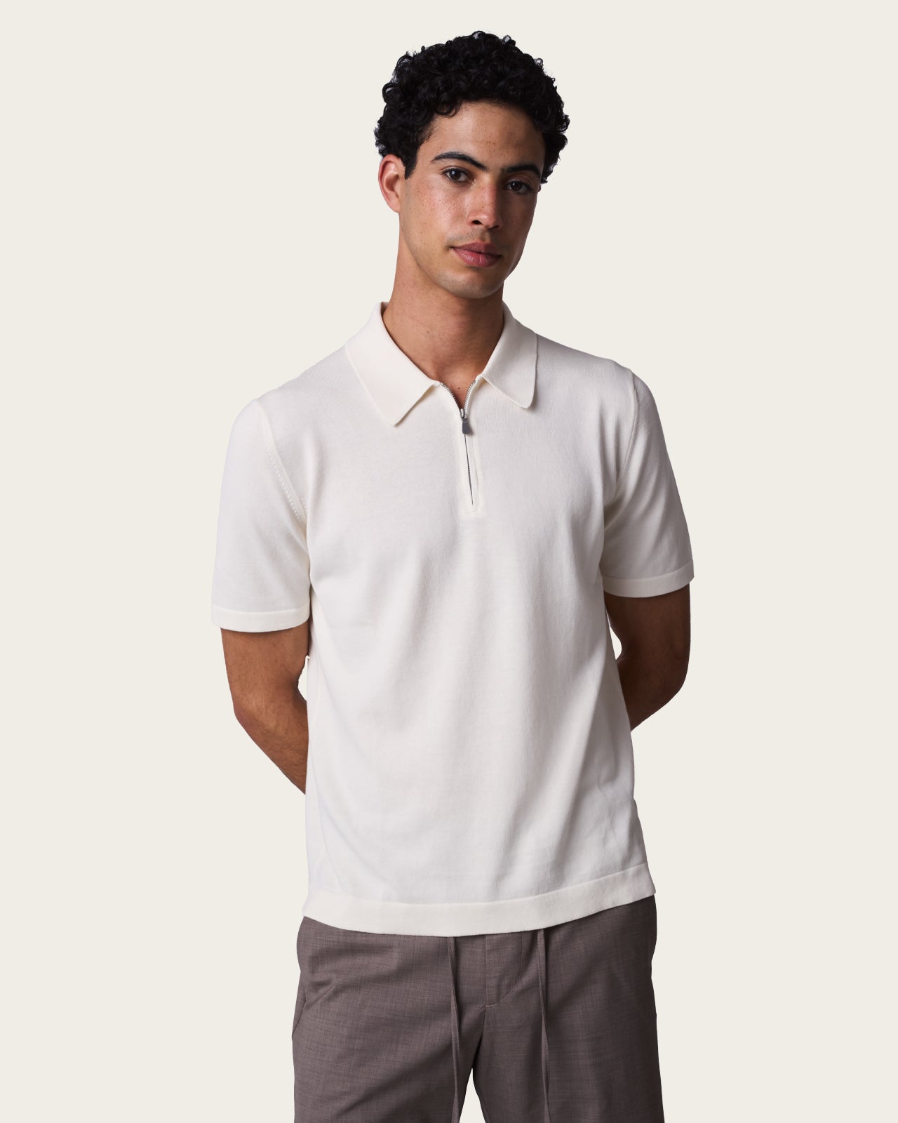 Courtside Zip Polo Shirt Vanilla Beige