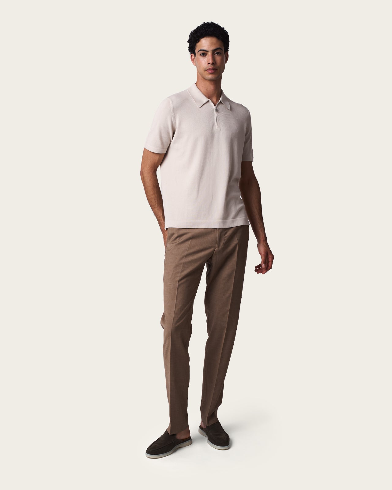 Courtside Zip Polo Shirt Pebble Grey