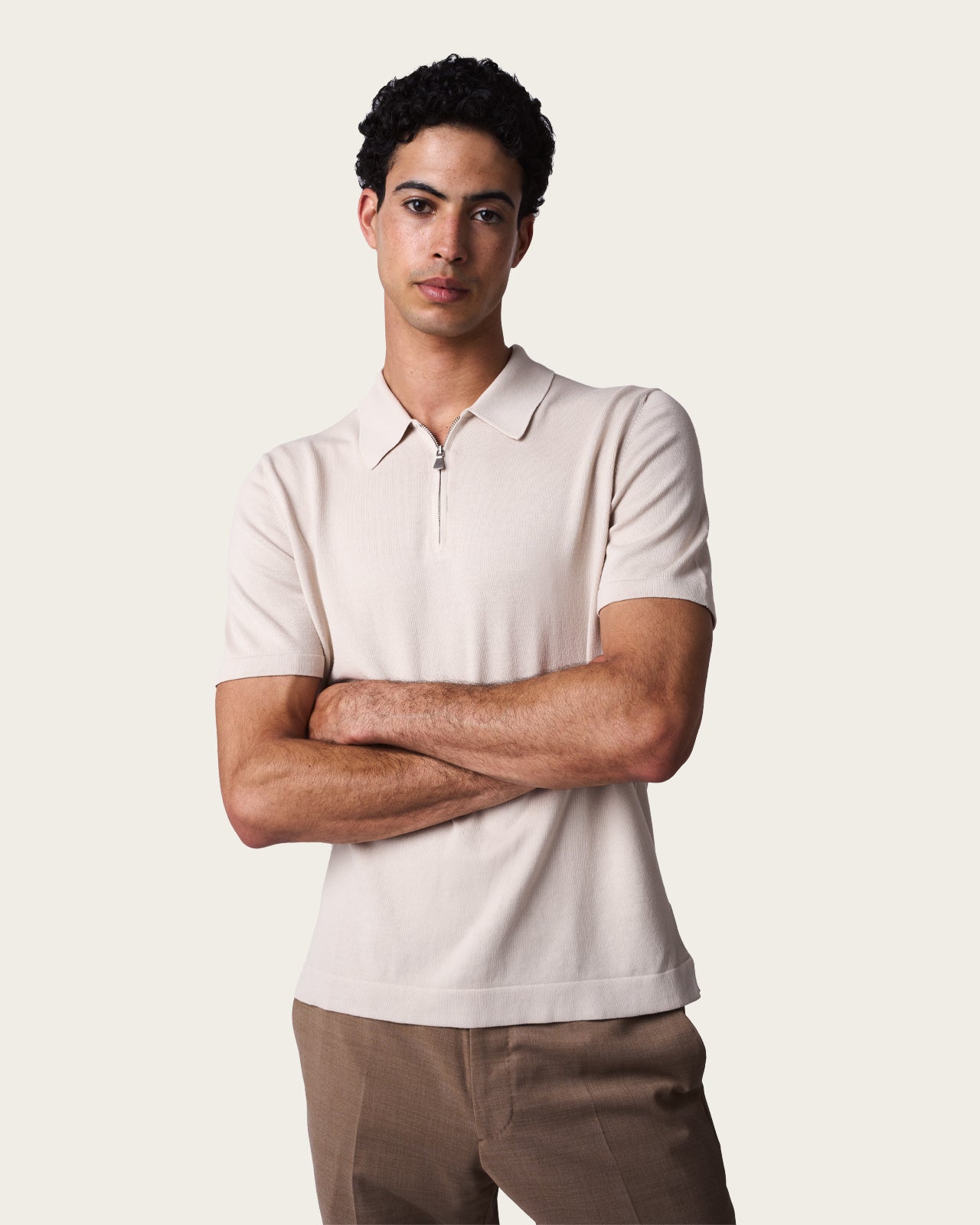 Courtside Zip Polo Shirt Pebble Grey