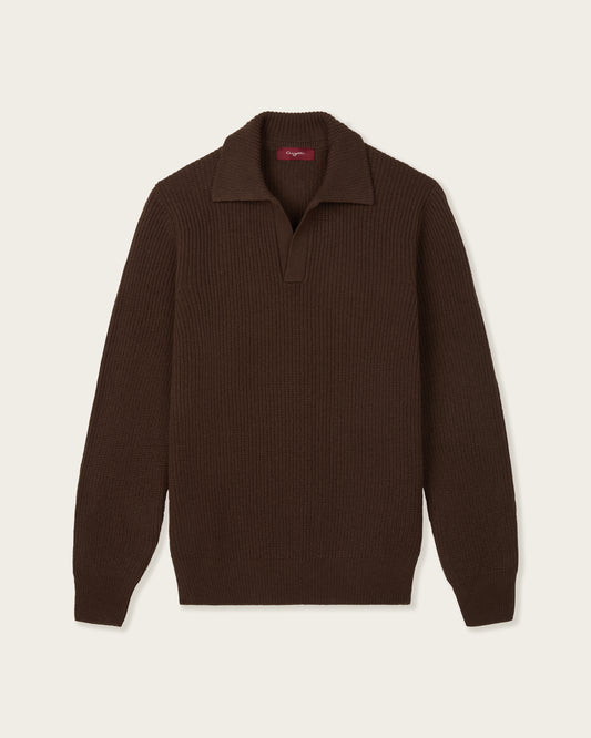 Heavy Seamless Long Sleeve Polo Shirt Autumn Brown