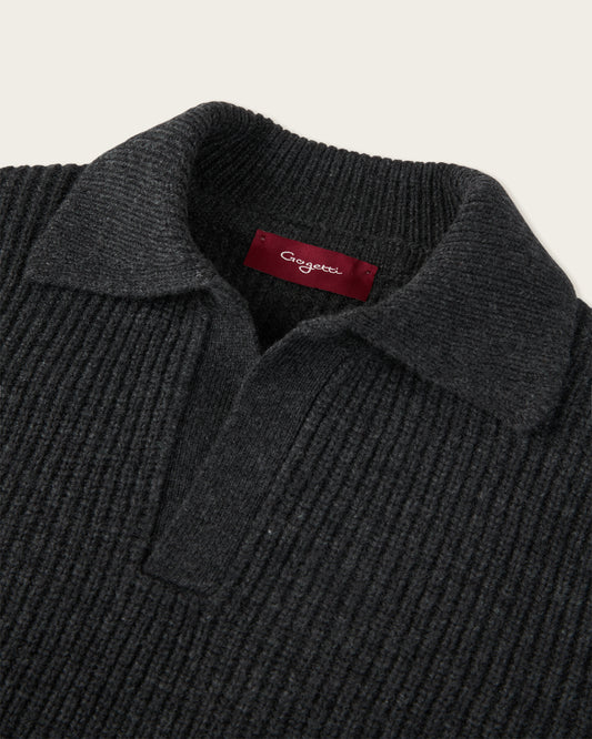 Heavy Seamless Long Sleeve Polo Shirt Smoke Grey