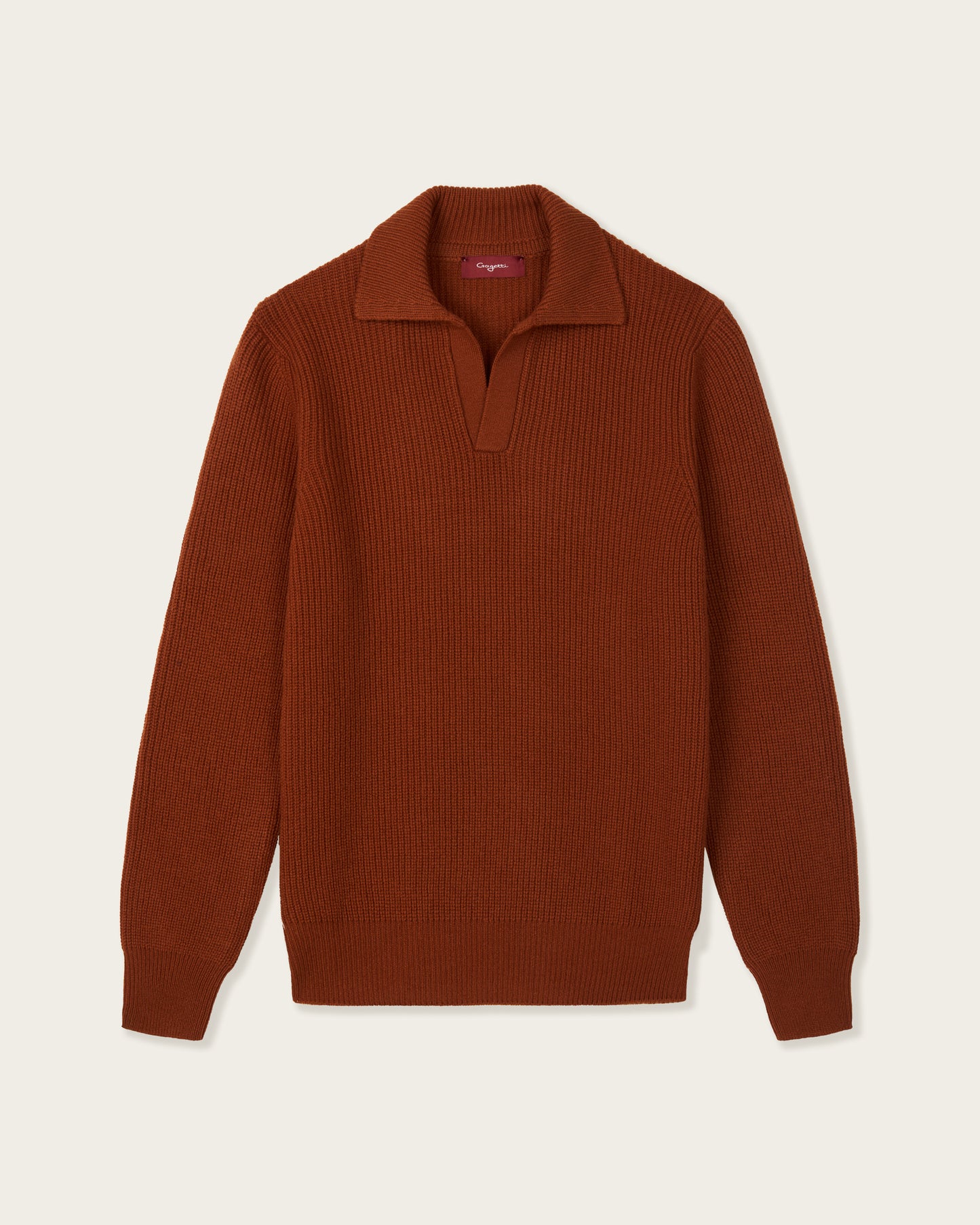 Heavy Seamless Long Sleeve Polo Shirt Burnt Orange