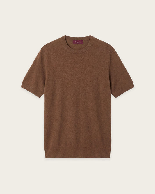 Structured Knitted Short Sleeve Shirt Autumn Brown
