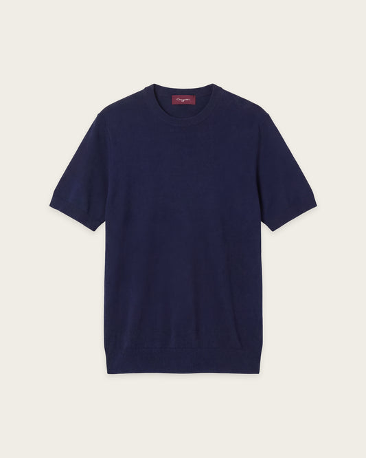 Structured Knitted Short Sleeve Shirt Sapphire Blue